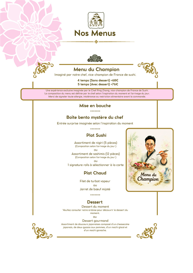 Menu Chez Osakaya