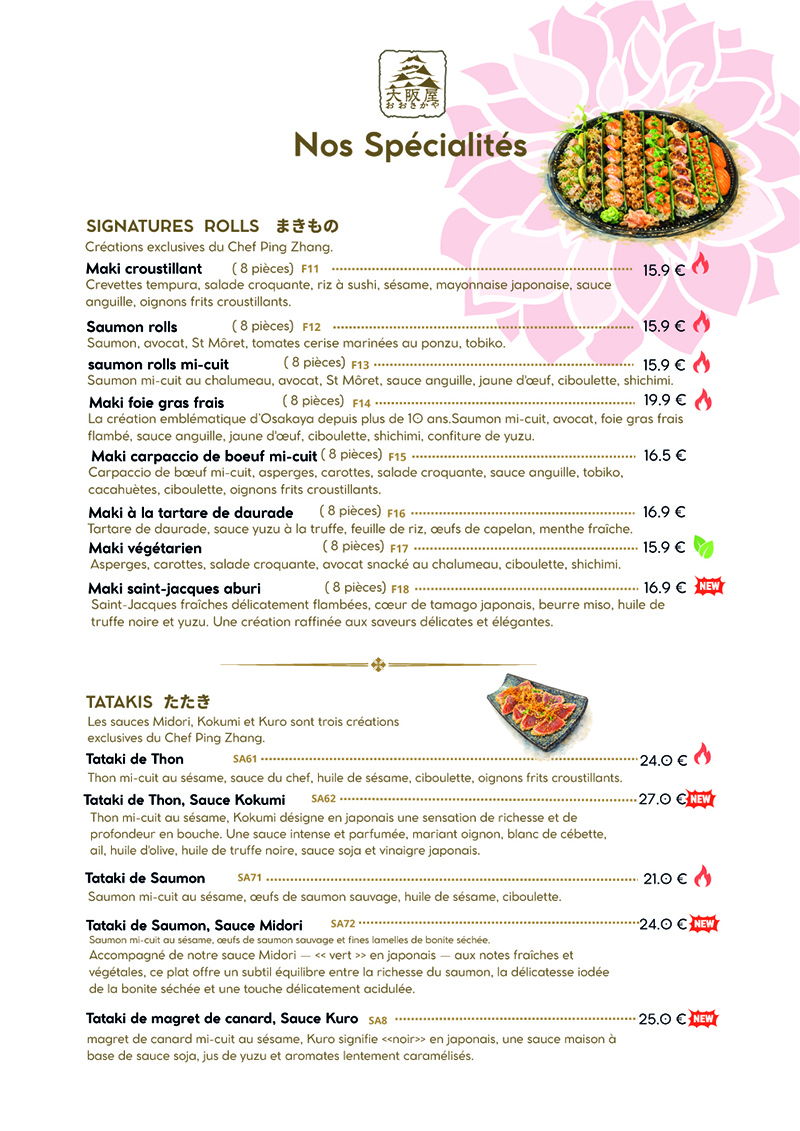 Menu Chez Osakaya