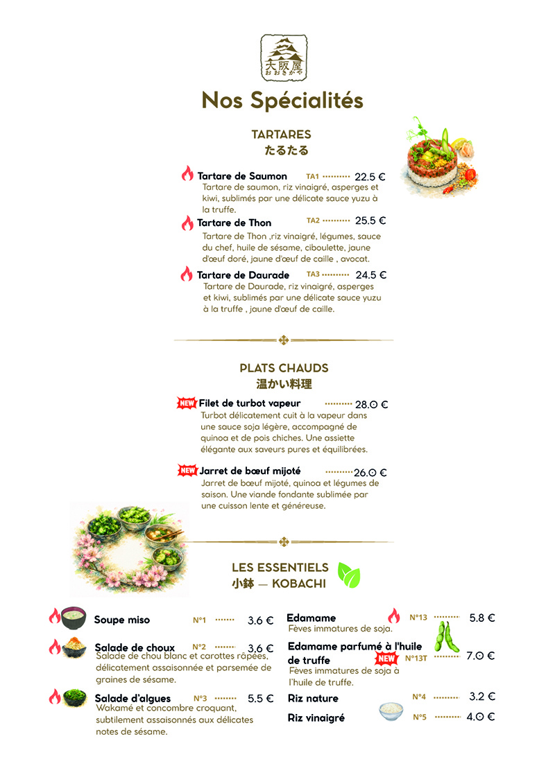 Menu Chez Osakaya