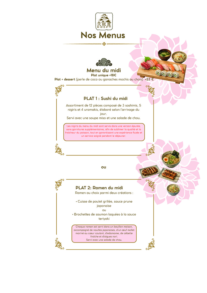 Menu Chez Osakaya