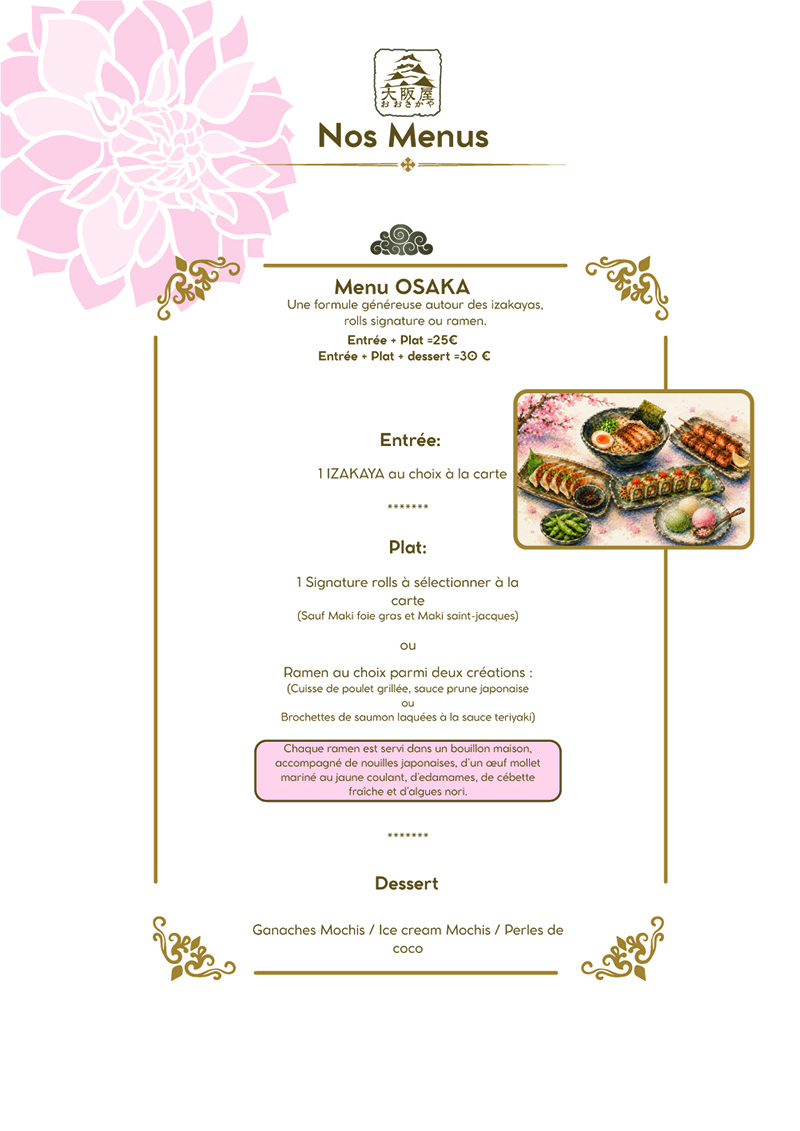 Menu Chez Osakaya